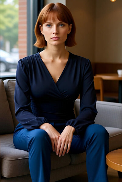 PayBuy Жіноча блузка з V-подібним вирізом, рукавами-ліхтариками, еластичним трикотажем та деталями круазе. Ідеальна для щоденного використання.