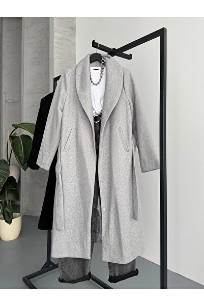 FERZOLAİO Buttonless Tie-Up Gray Cashmere Coat