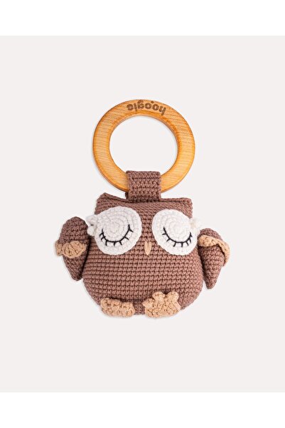 Hoogie Ollie Baykuş Amigurumi Doğal Ahşap ve Organik Pamuk Çıngırak Oyuncak