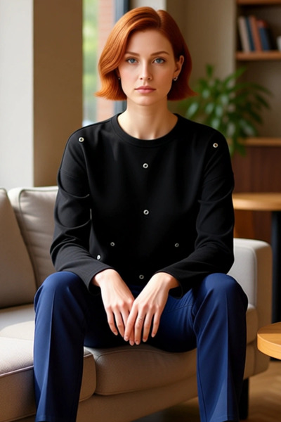 PayBuy Women's Crew Neck Low Sleeve Detail Interlock Knitted Long Sleeve Blouse Quality Stylish Comfortable Modern