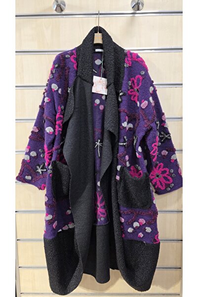 Park Moda Cardigan din pâslă cu flori în relief