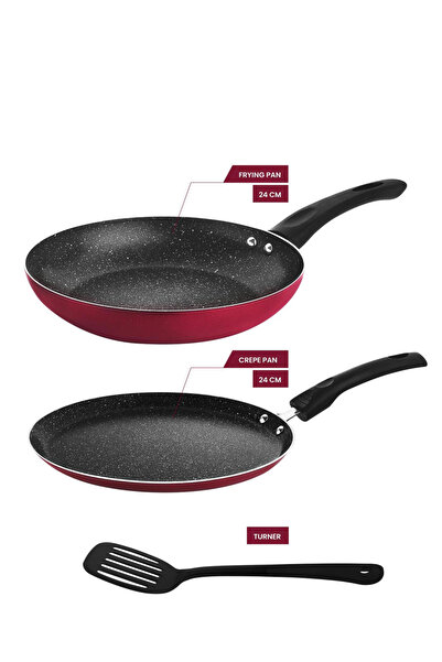 RAJ 3-Piece Non Stick Frypan 24cm, Crepe Pan 24cm and Turner Set