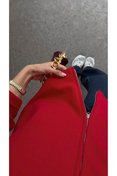 HAZELANNA Double Zipper Red Cardigan