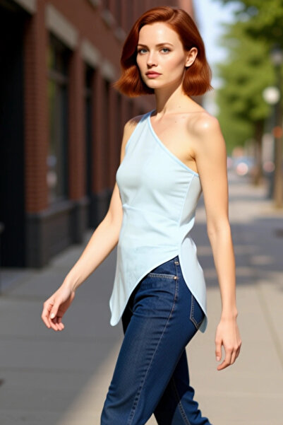 PayBuy Women's 100% Linen Single Sleeve Degaje Collar Crop Blouse Quality Stylish Comfortable Modern Elegant Daily