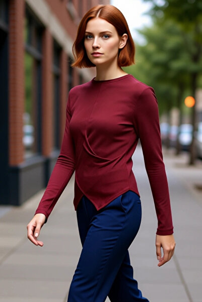 PayBuy Women's Crew Neck Low Sleeve Long Sleeve Regular Length Fitted Viscose Elastane Winter Knitted Blouse