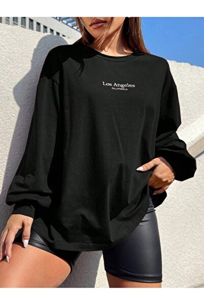 shi dumanlar giyim Unisex Los Angeles California Baskılı Bisiklet Yaka Oversi...