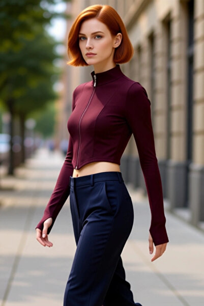 PayBuy Γυναικείο μακρυμάνικο μπλουζάκι με φερμουάρ ψηλός λαιμός με πλεκτό στυ...