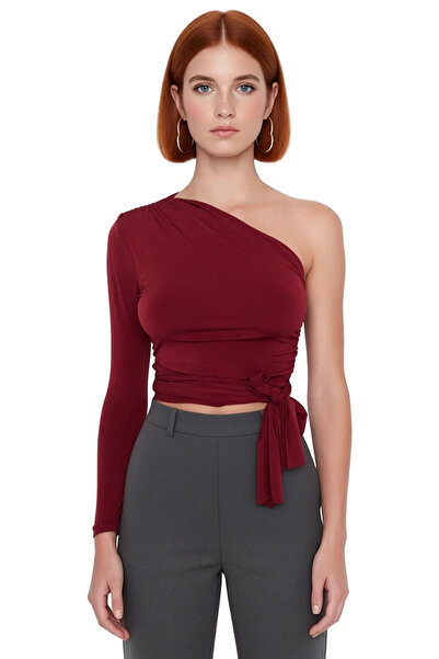 PayBuy Single Sleeve Long Sleeve Crop Blouse Made of Knitted Fabric Women's Professional Look Comfortable Use