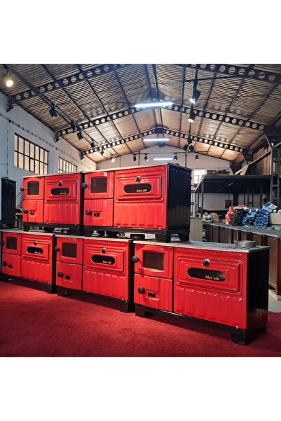 temiz iş Luks Kırmızı Emaye Şömine Camlı Kuzine