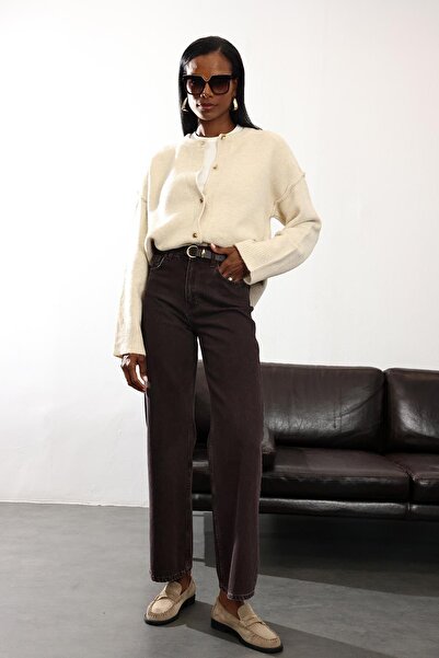 5in1Canpolat Πλενόμενο τζιν καφέ ψηλόμεσο ίσιο κόψιμο 8005