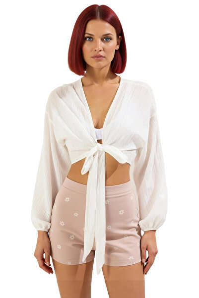 PayBuy Tie-Up Woven Beach Blouse Regular Fit Long Sleeve Summer Casual Quality Craftsmanship