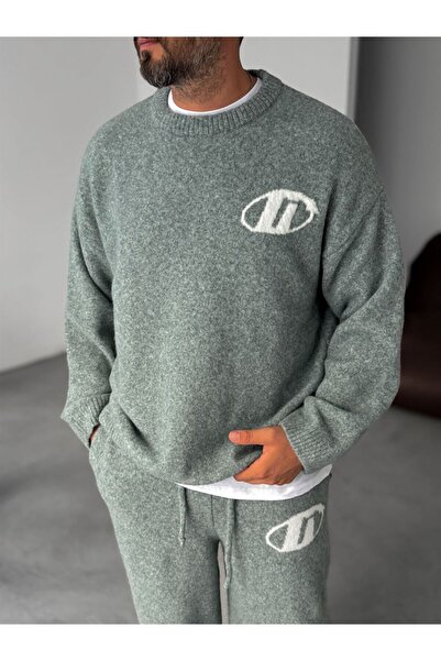 TÜZeMEN Bearded g Printed Oversized Knitwear Sweater