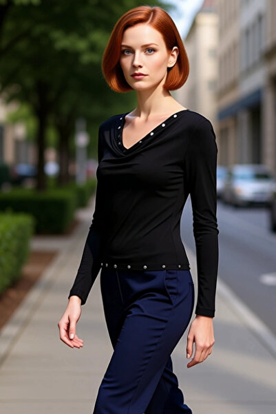 PayBuy Femei decolteu larg Detaliat cu mânecă lungă Elastic din material subț...