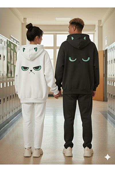 NİCE Смішний сердитий обличчя худі 3 нитки Зимовий комплект з капюшоном верх і низ подвійний комбінезон – унісекс спортивний костюм
