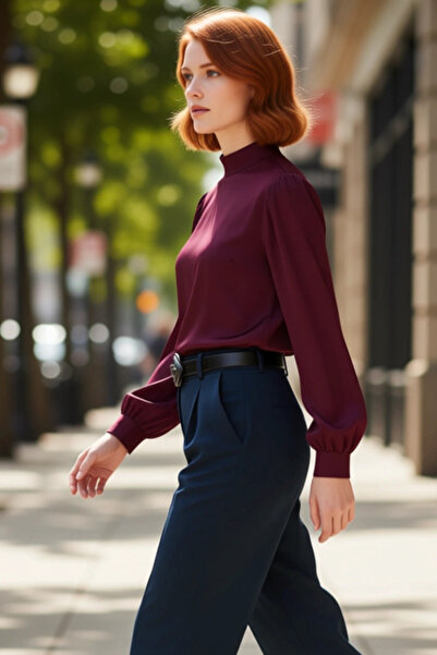 PayBuy Елегантна сатенена блуза с яка и детайл на вратовръзка Дамско облекло ...