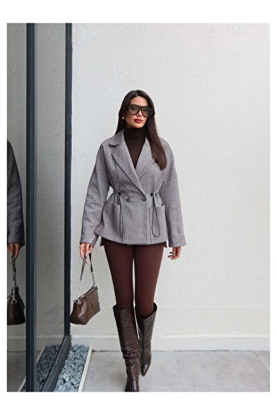 ESRAHELVACI Herringbone Waist Adjustable Short Coat
