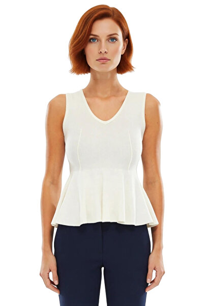 PayBuy Women's V-Neck Sleeveless Peplum Knitwear Top Special Yarn Detailed Quality Stylish Comfortable Modern Elegant Daily