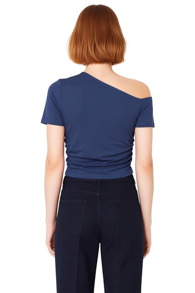 PayBuy Crop Short Sleeve Knitted Blouse Asymmetrical Neckline Casual Style Long-Lasting Comfortable Cut Perfect Fit