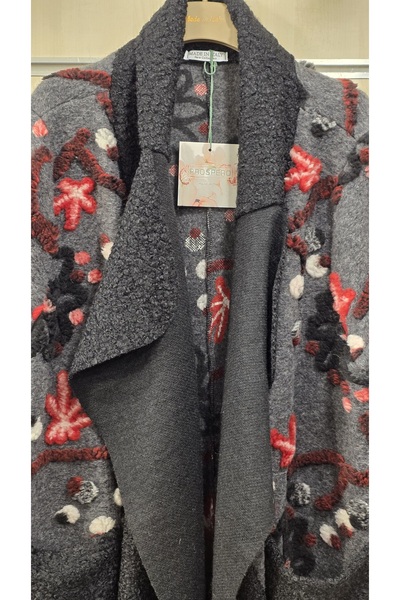 Park Moda Felt Cardigan with Floral Embossing