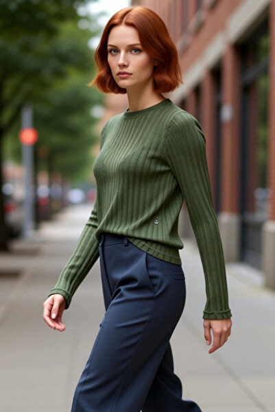 PayBuy Γυναικεία πλεκτή μπλούζα με μακρυμάνικο λαιμόκοψη, πλεκτή εμφάνιση, δροσερή και άνετη για καθημερινή χρήση