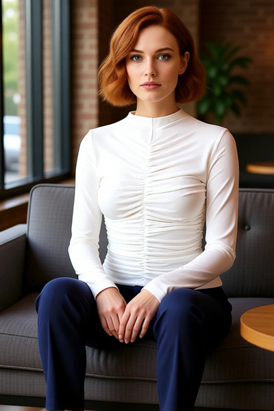 PayBuy Women's Body-Hugging Mock Neck Long Sleeve Gathered Knitted Quality Stylish Comfortable Modern Elegant Casual