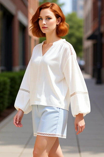 PayBuy Women's Cotton Muslin Blouse with High Neck Balloon Sleeves Plus Size Summer Beach Wear Quality Stylish Comfortable