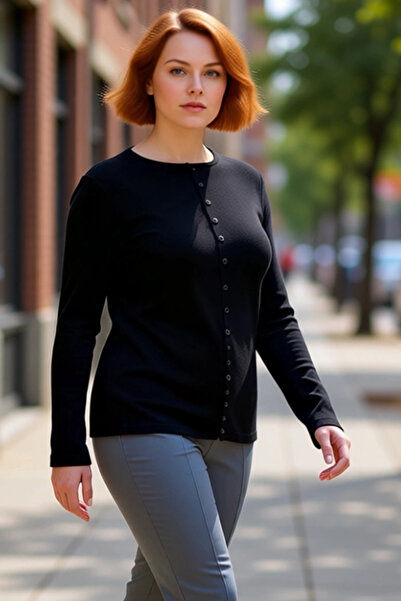 PayBuy Femei guler rotund Butoane Detaliat material reiat Mânecă lungă Lungime obișnuită din material subțire Calitate Elegant Confortabil