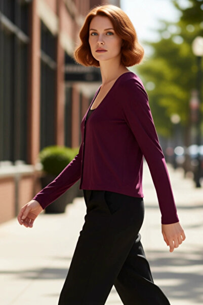 PayBuy بلوزة نسائية محبوكة بأكمام طويلة وياقة على شكل حرف V وأزرار أمامية، ذات جودة عالية، أنيقة، مريحة، عصرية، راقية، للاستخدام اليومي