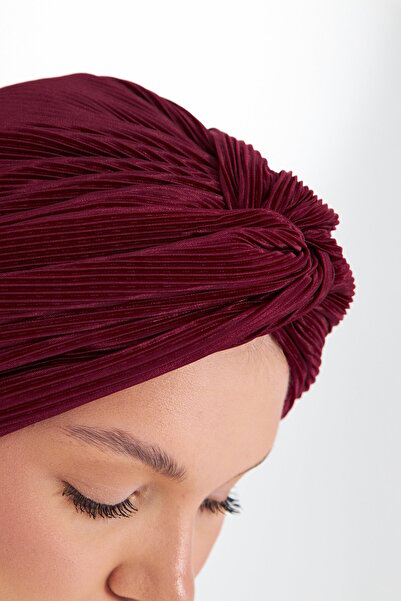 HÜRREM BONE Burgundy Crossed Gathered Hijab Bonnet Fukuro Pleated 2512_16