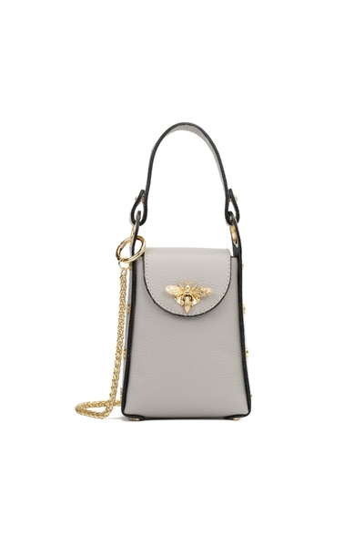 Posete Fagaras Lia Leather Purse - Grey, 1 Compartment, Adjustable Strap max. 110 cm