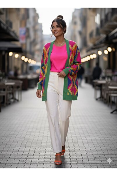 Store Kadın Renk Bantlı Hırka