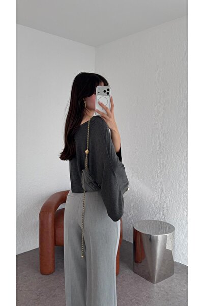 HAZELANNA Gray Fabric Trousers with Belt