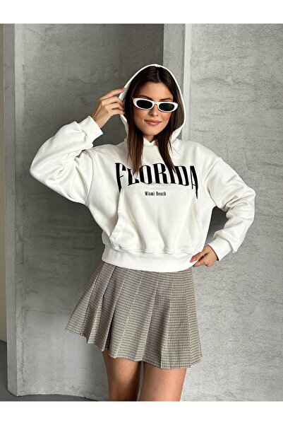 FERZOLAİO فلوريدا بغطاء رأس سويت شيرت أبيض