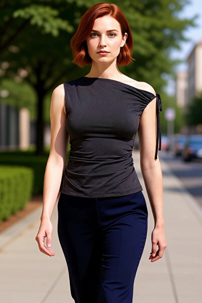 PayBuy Bluză de vară cu guler asimetric pentru femei, din poliester, micro-țe...