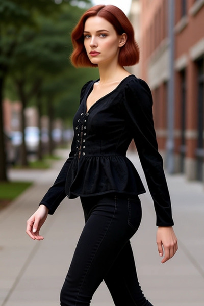 PayBuy فستان نسائي بياقة على شكل حرف V وأكمام طويلة مزودة بأربطة وتفاصيل بيبل...