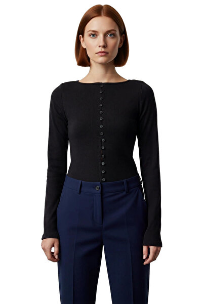 PayBuy Women's Fitted Crew Neck Long Sleeve Button-Up Khaki Color Stretchy Woven Blouse for Casual Winter Fashion