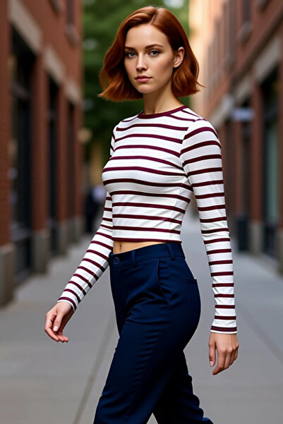 PayBuy Γυναικεία ριγέ μακρυμάνικη χειμερινή μπλούζα από βισκόζη με λαιμόκοψη ...