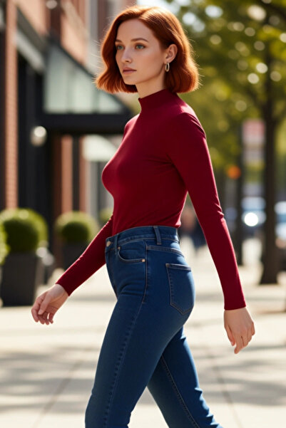 PayBuy Γυναικεία λευκή εφαρμοστή πλεκτή μπλούζα με μακριά μανίκια ψηλός λαιμό...