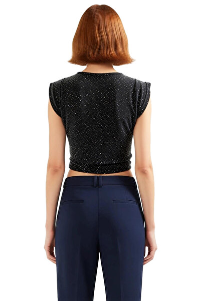 PayBuy Women's Shoulder Pad Pack Boat Neck Sleeveless Metalized Thread Knitted Blouse Quality Stylish Comfortable Modern Elegant