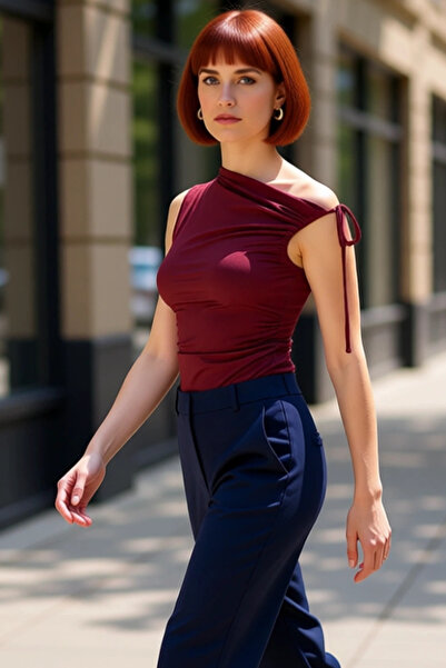 PayBuy Bluză de vară cu guler asimetric pentru femei, din poliester, micro-țe...