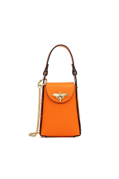 Posete Fagaras Lia Leather Purse - Orange, 1 Compartment, Adjustable Strap max. 110 cm