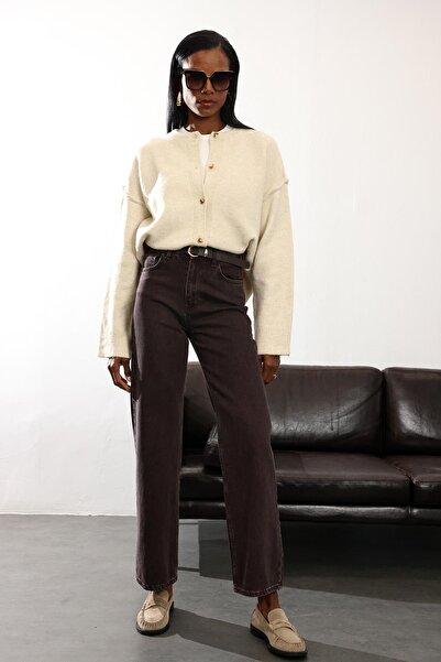 5in1Canpolat Πλενόμενο τζιν καφέ ψηλόμεσο ίσιο κόψιμο 8005