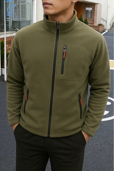 COMBİNE MİCHAİL Ανδρικό Comfort Fit Άνετο Χοντρό Χακί Φλις