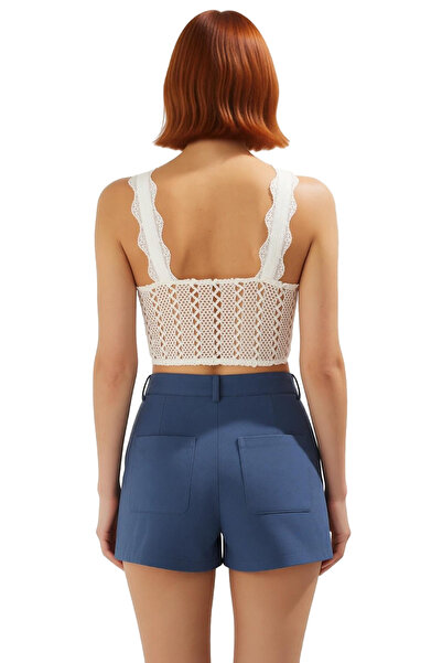 PayBuy Lace Trim Knitted Beach Blouse Sleeveless Fitted Sweetheart Neckline Summer Comfortable Cutout Casual and Stylish