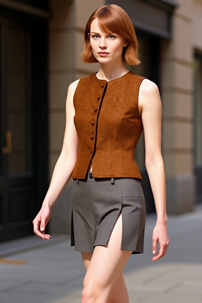 PayBuy Γυναικείο πλεκτό σουέτ γιλέκο με λαιμόκοψη με κουμπιά, που ταιριάζει στο σώμα, καλής ποιότητας, κομψό, άνετο και μοντέρνο