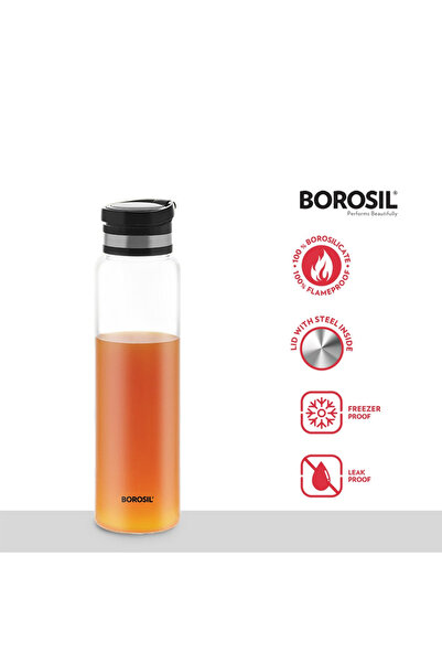 Borosil Easygo Glass Bottle Black Stainless Steel Lid -1L