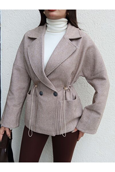 ESRAHELVACI Herringbone Waist Adjustable Short Coat