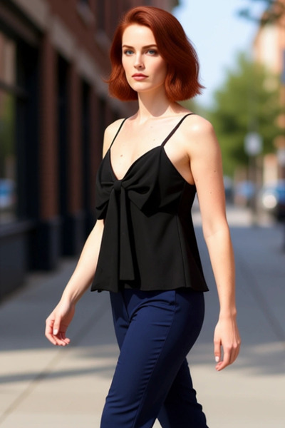 PayBuy Women's Linen Look Bow Strap Blouse Comfortable Summer Casual Style Carefully Selected High Quality