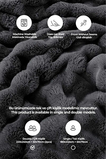 Naturel Collection Dolgulu Tavşan Tüyü Yatak Örtüsü Çift Taraflı Tek Kişilik 3 Parça