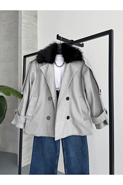 FERZOLAİO Furry Modern Gray Cashmere Coat